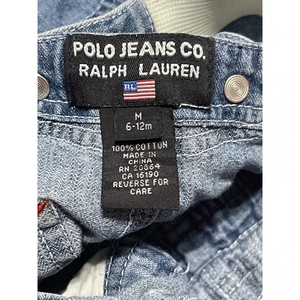 Polo Jeans Co Ralph Lauren Baby Denim Overalls Blue 6-12M Vintage Style Bibs